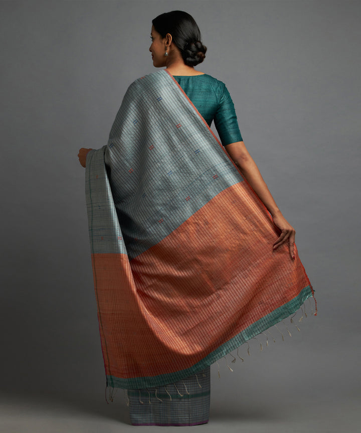 Cool grey brown kosa handloom chhattisgarh silk saree