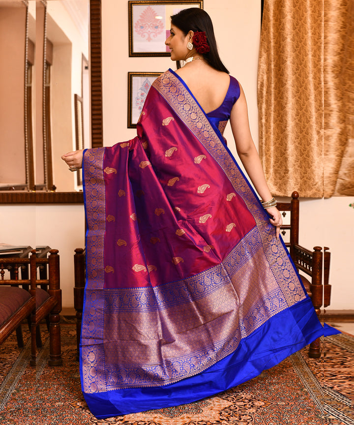 Pink blue dual tone silk handwoven banarasi saree