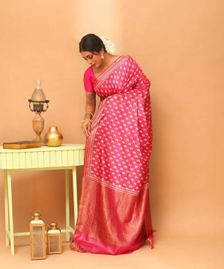 Onion pink chhattisgarh handloom tussar silk saree