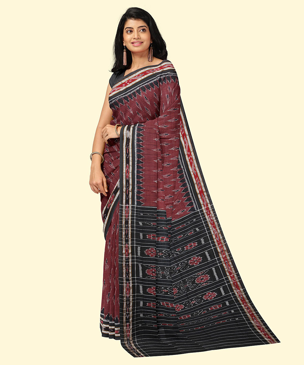 Maroon black cotton handloom nuapatna saree