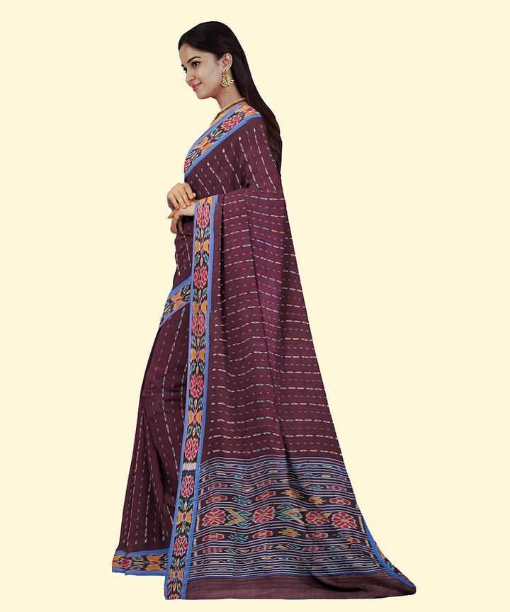 Burgundy powder blue cotton handwoven nuapatna saree