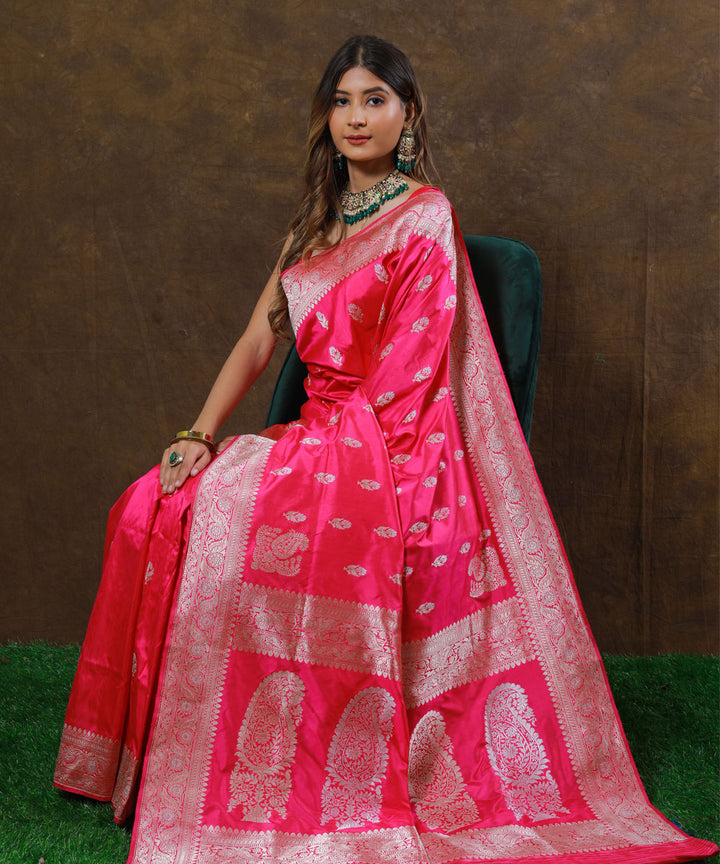 Pink booti handwoven banarasi silk saree