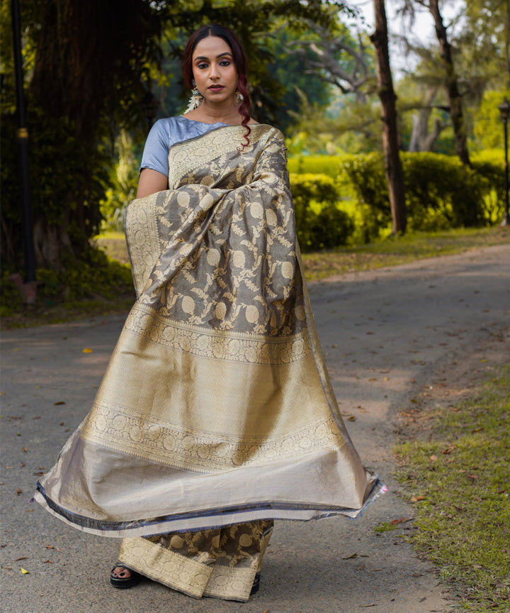 Grey jangla silk handwoven banarasi saree