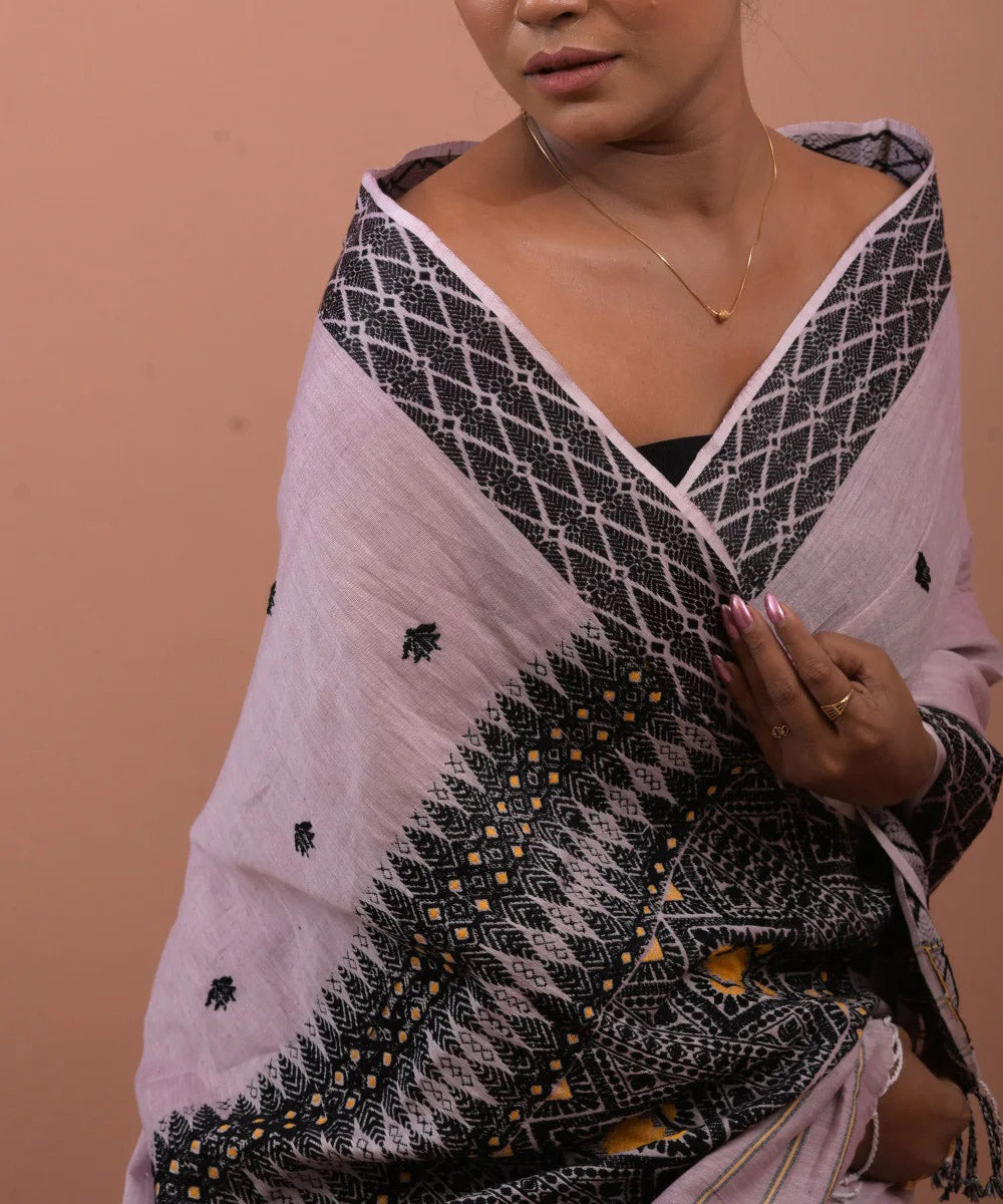 Pink multicolor handloom assam cotton saree