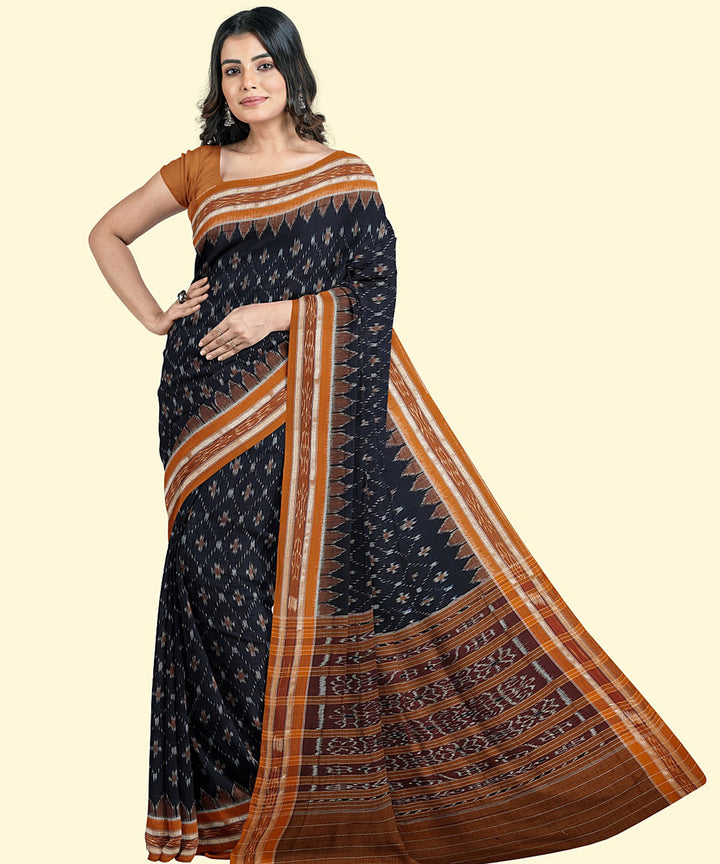 Black brown cotton handwoven nuapatna saree