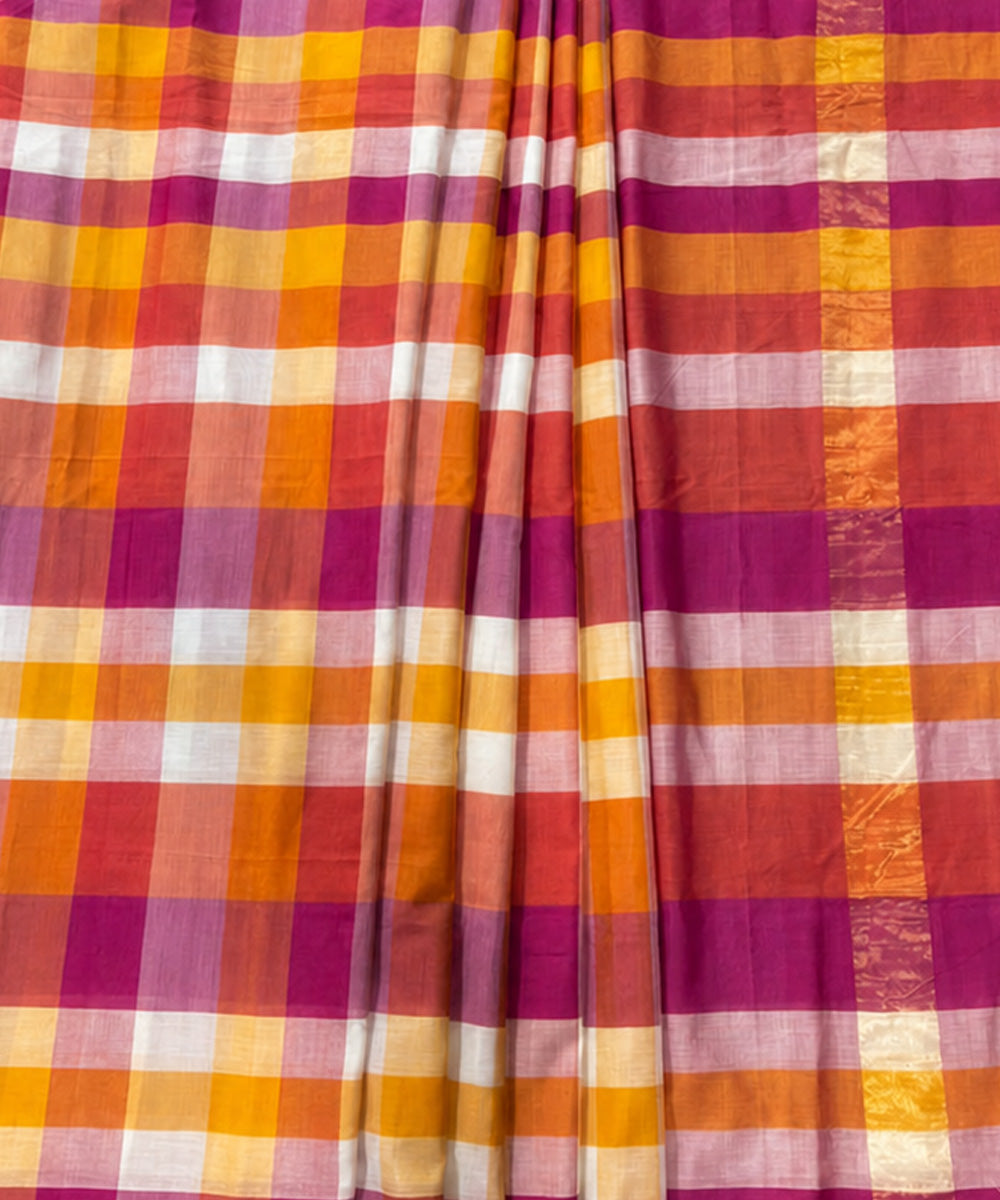 Pink multicolor maheswari cotton silk checks saree