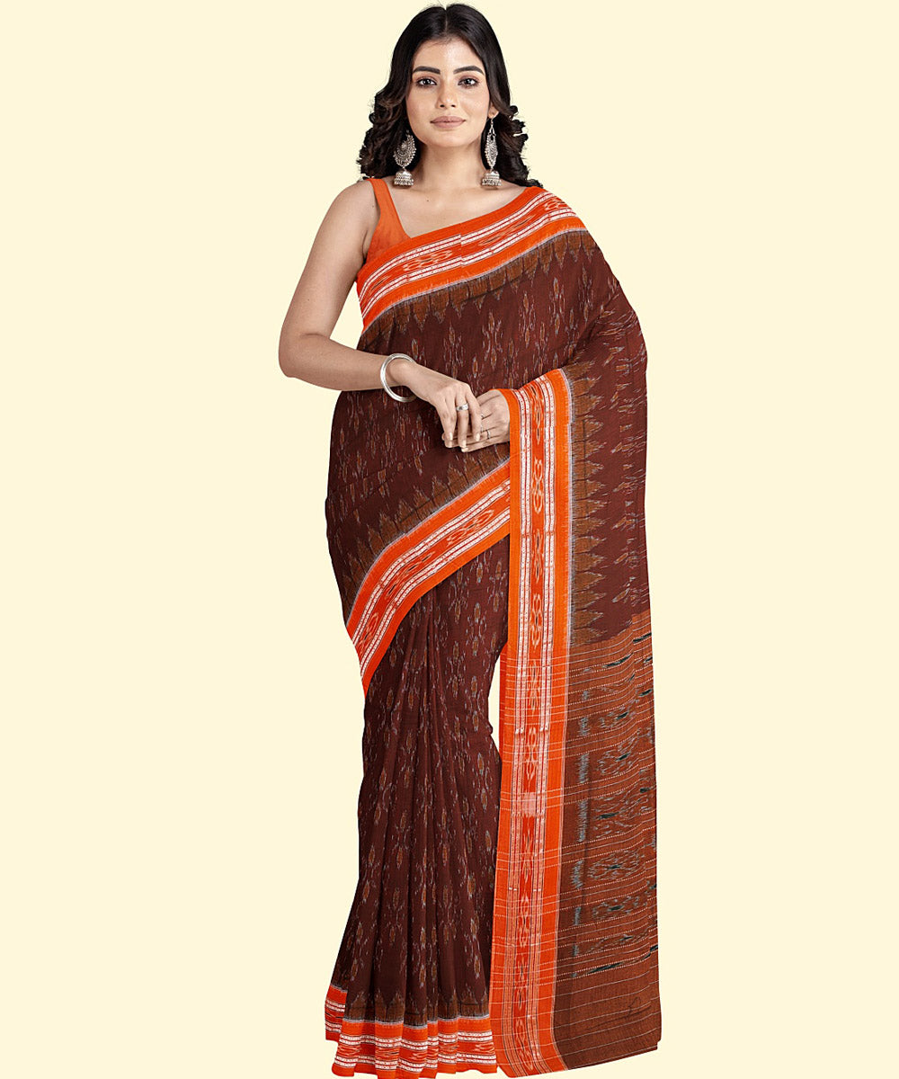 Maroon orange cotton handwoven nuapatna saree