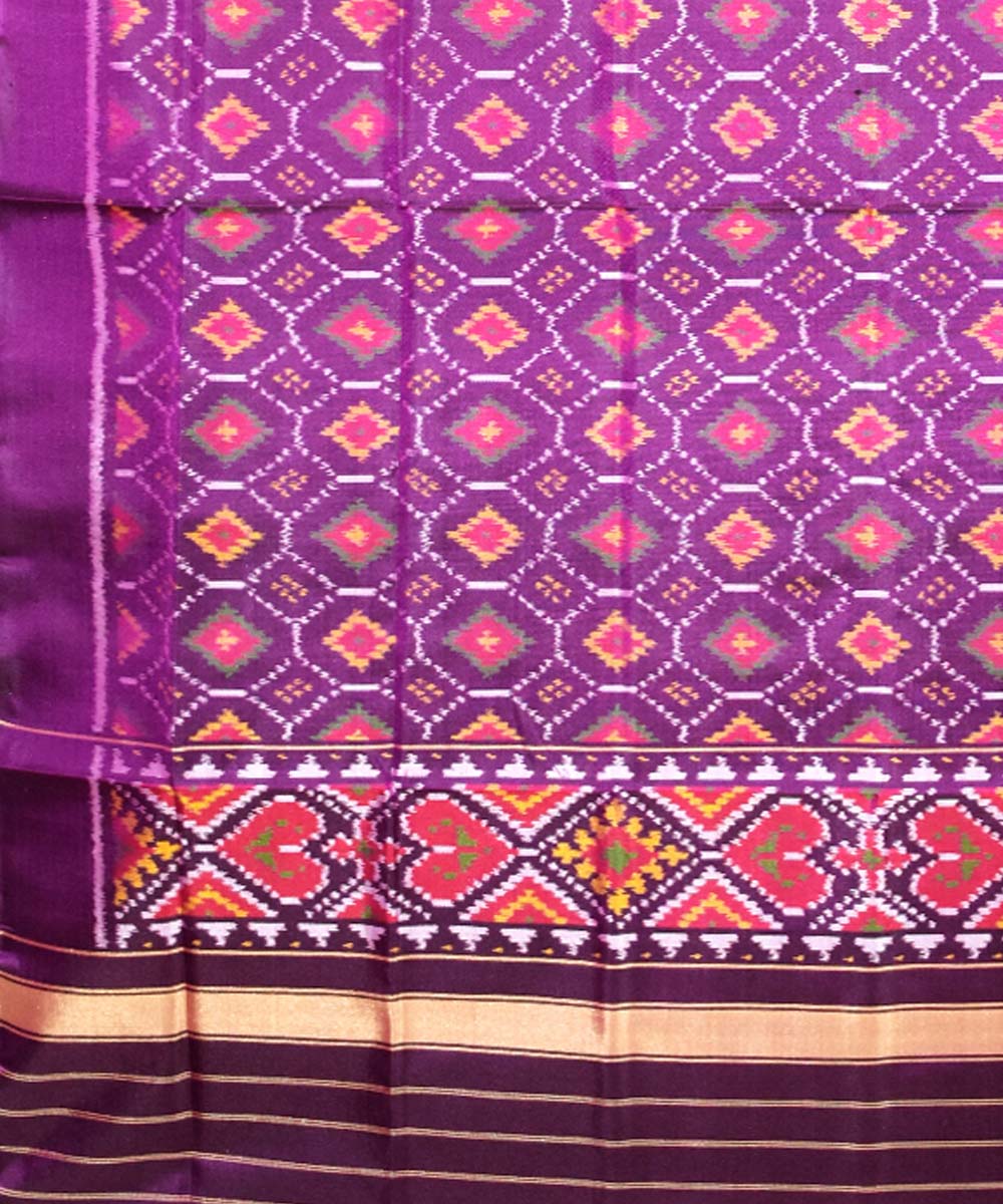 Purple mustard handwoven patola silk dupatta