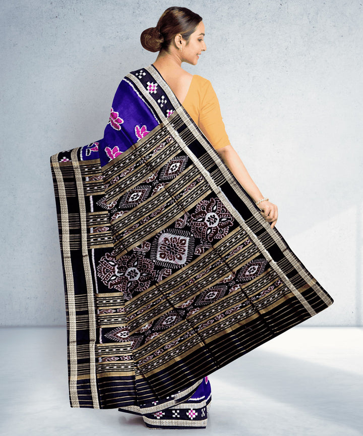 Indigo black silk handwoven khandua saree