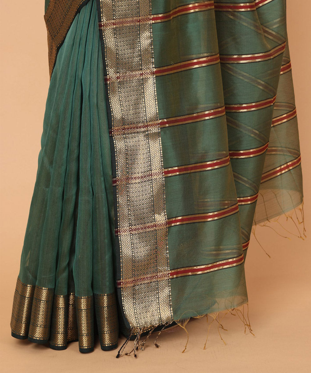 Dark green cotton silk handloom maheshwari saree