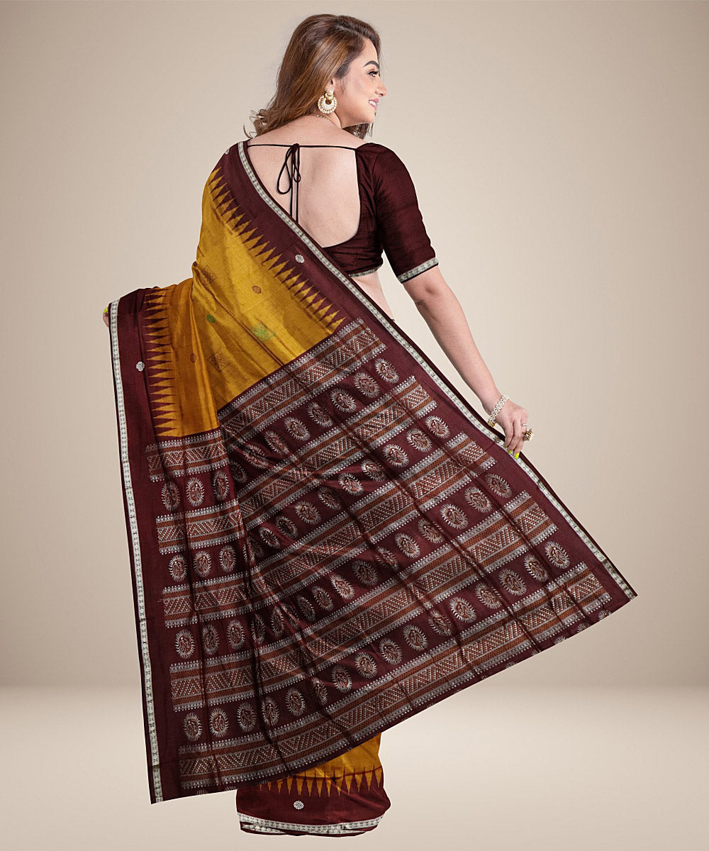 Earth yellow brown silk handwoven bomkai saree