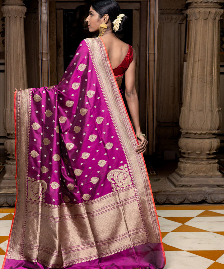 Purple boota silk handwoven banarasi saree