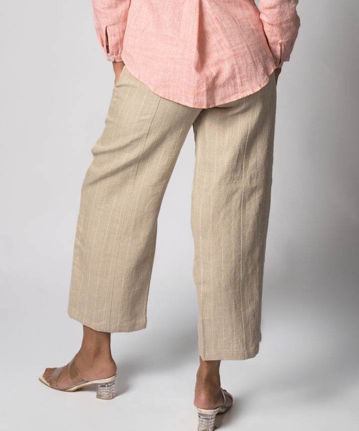 Beige stripe handwoven linen trousers