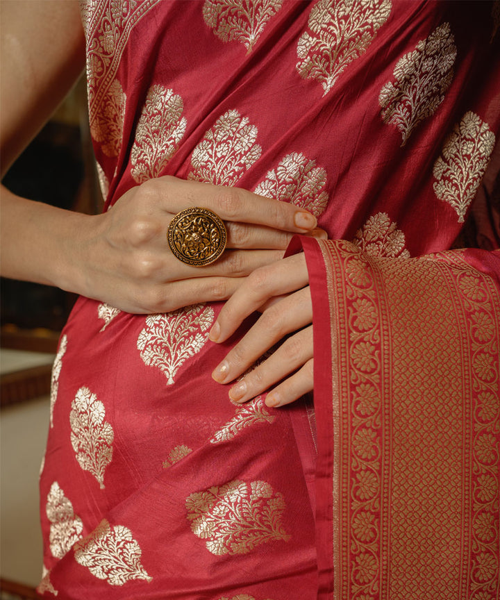 Maroon handwoven silk banarasi saree