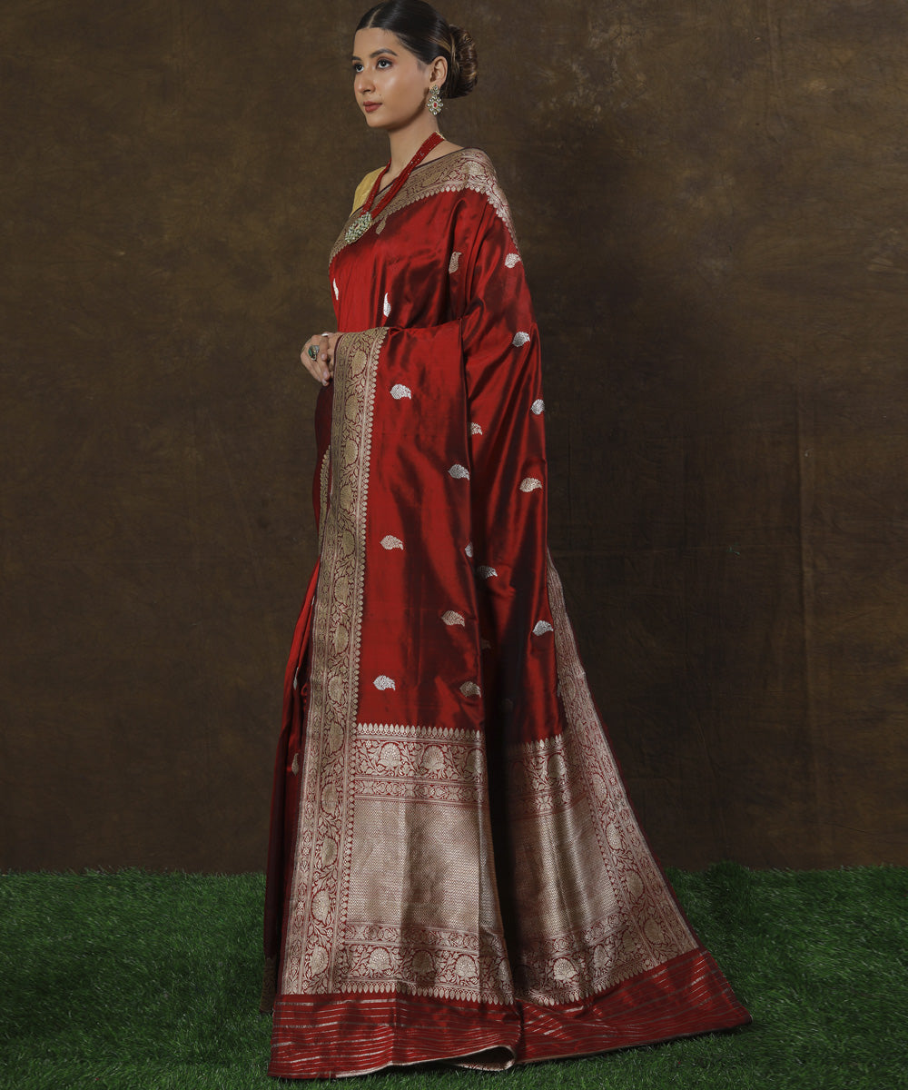 Maroon handwoven banarasi silk saree