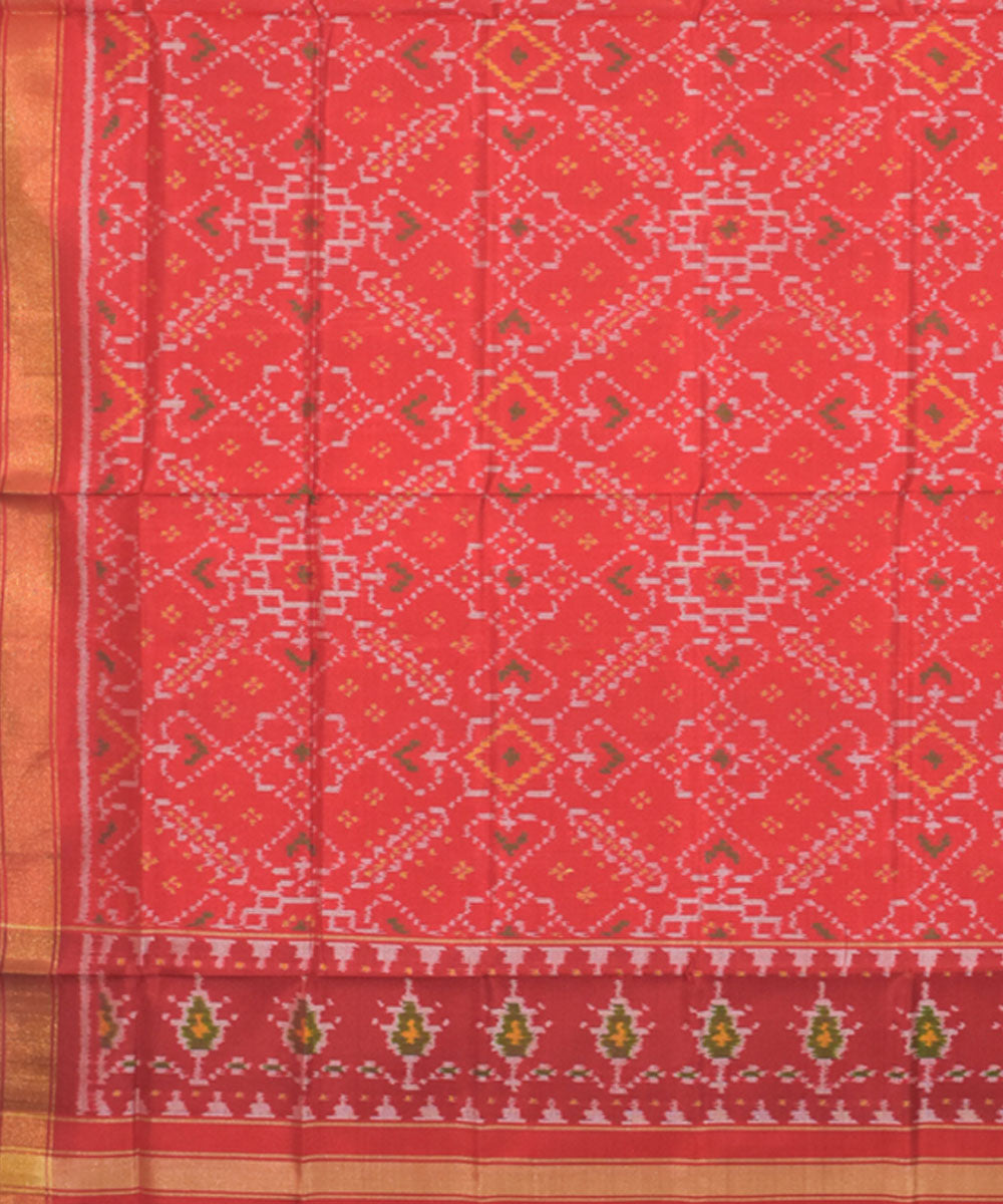 Red pink handwoven silk patola dupatta