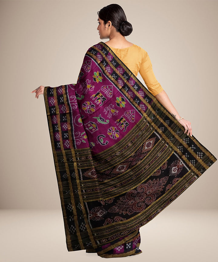 Purple pink black silk handwoven nature inspired khandua saree