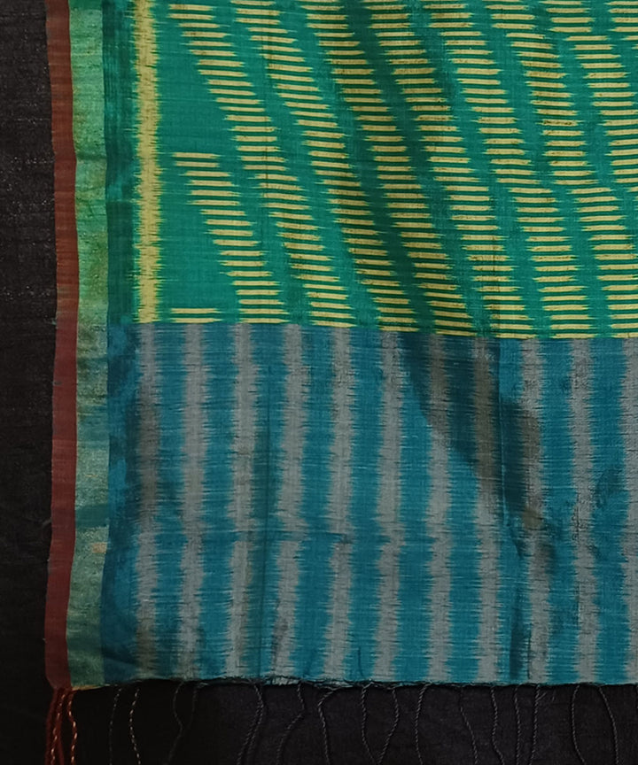 Light green golden handwoven silk ikat sambalpuri stole