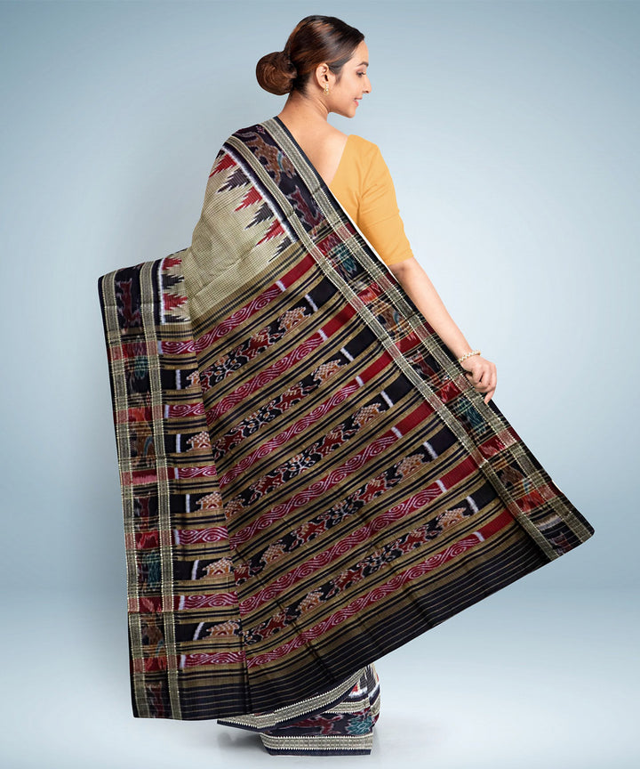 Pale oyster black silk handwoven khandua saree