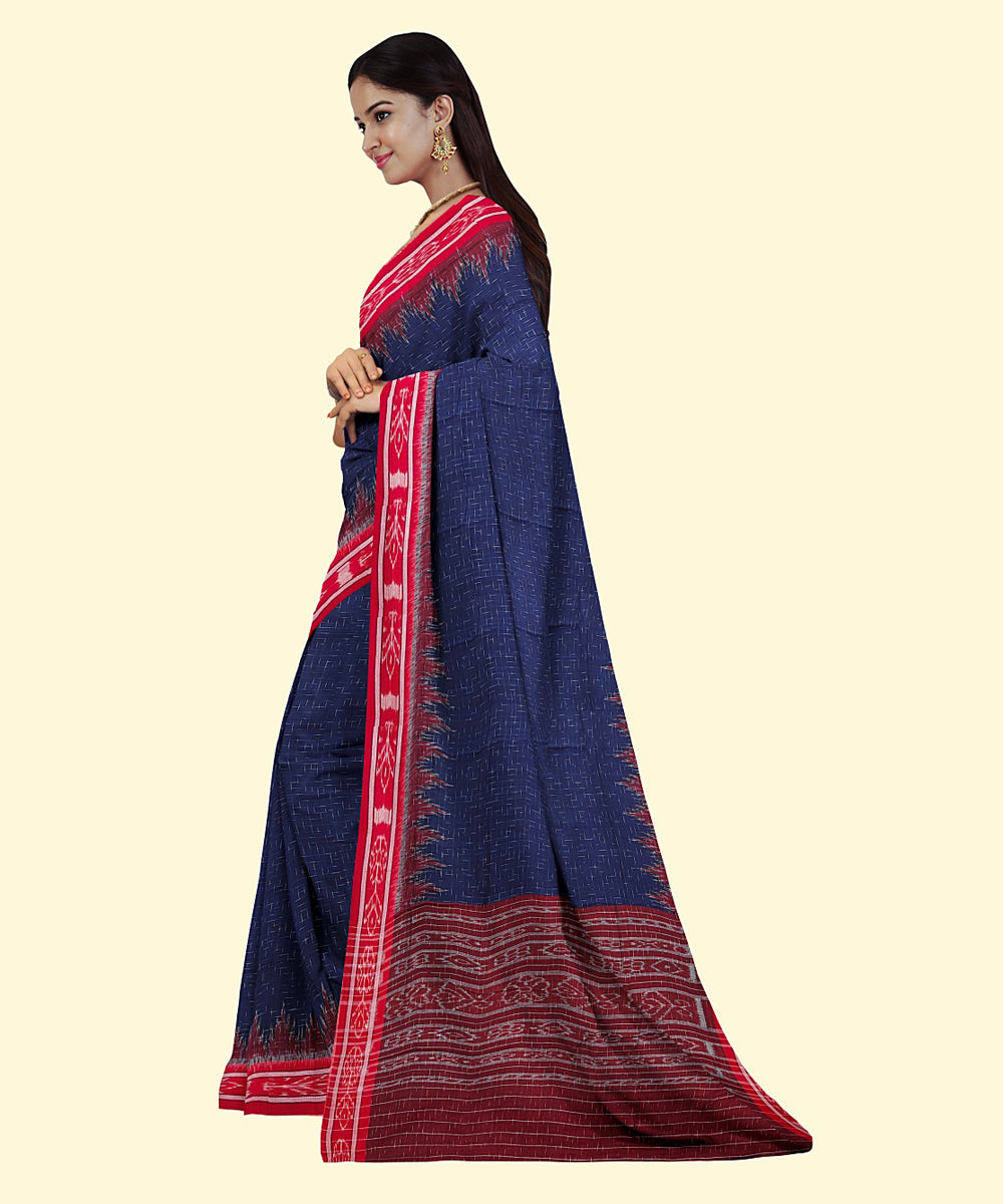 Navy blue maroon cotton handwoven nuapatna saree