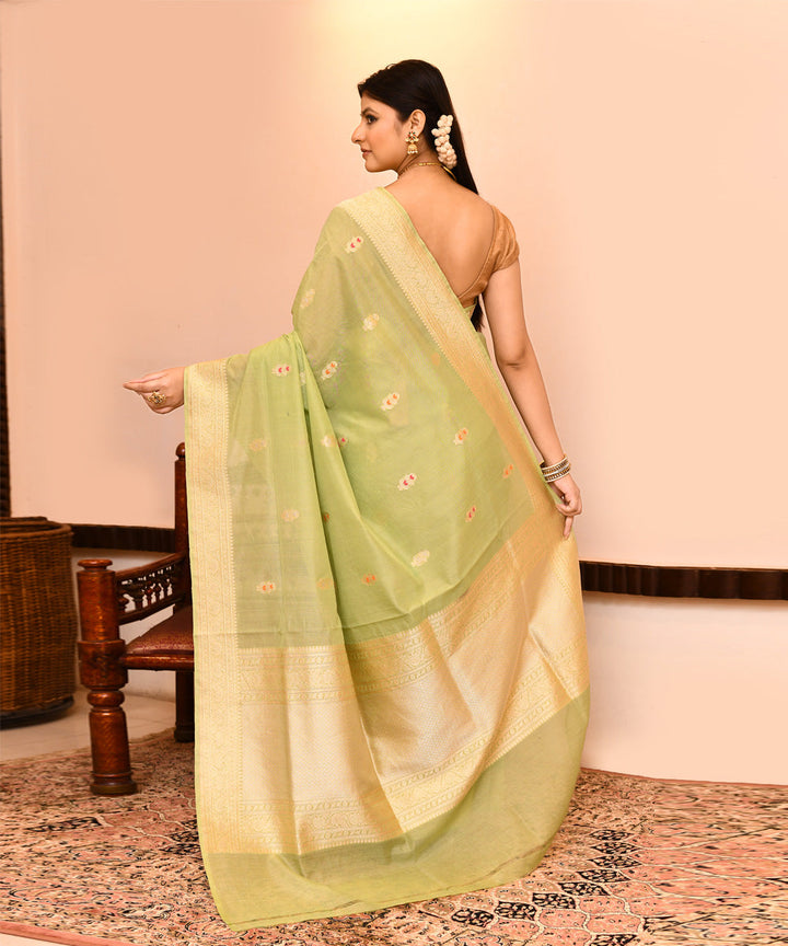 Lime green handwoven banarasi silk saree