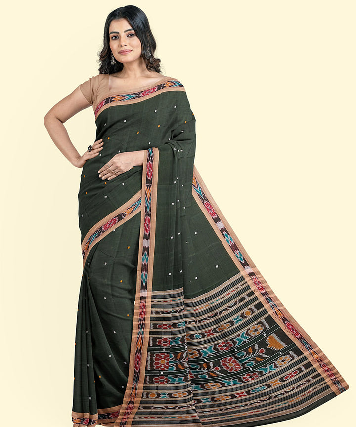 Dark green multicolor cotton handwoven nuapatna saree