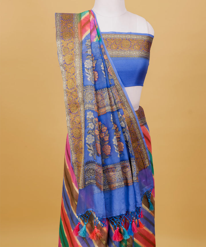 Multicolor diagonal stripe handwoven banarasi silk saree