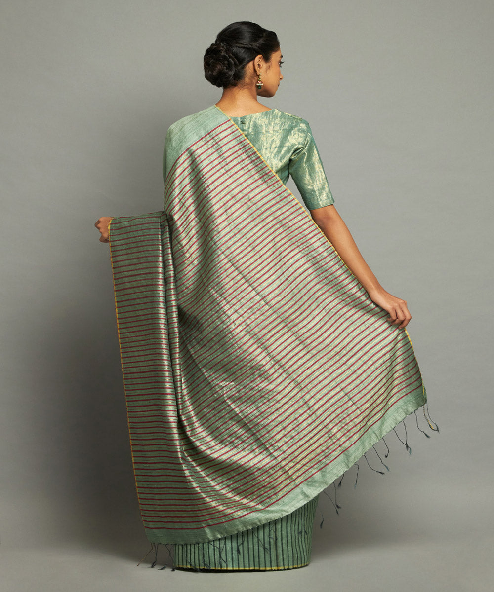Pastel green tussar silk hand woven chhattisgarh kosa saree