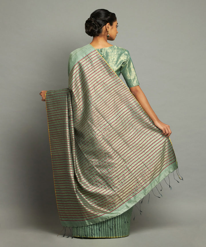 Pastel green tussar silk hand woven chhattisgarh kosa saree