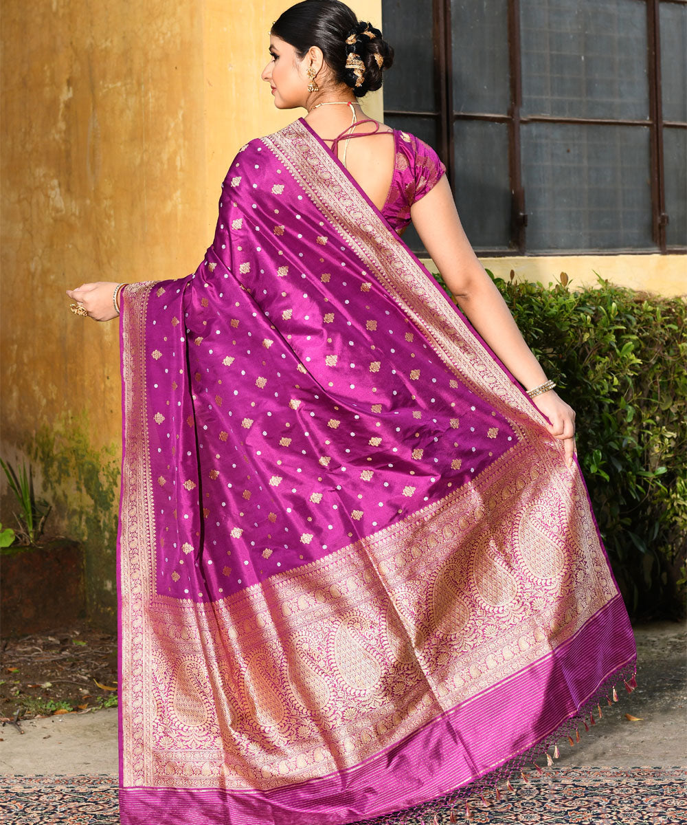 Purple handloom silk banarasi saree