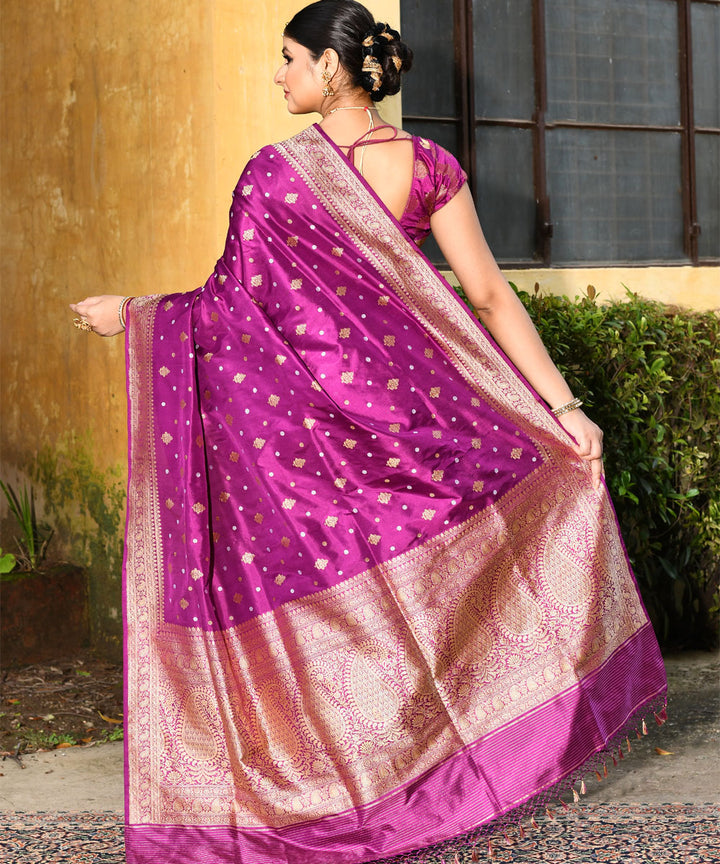Purple handloom silk banarasi saree
