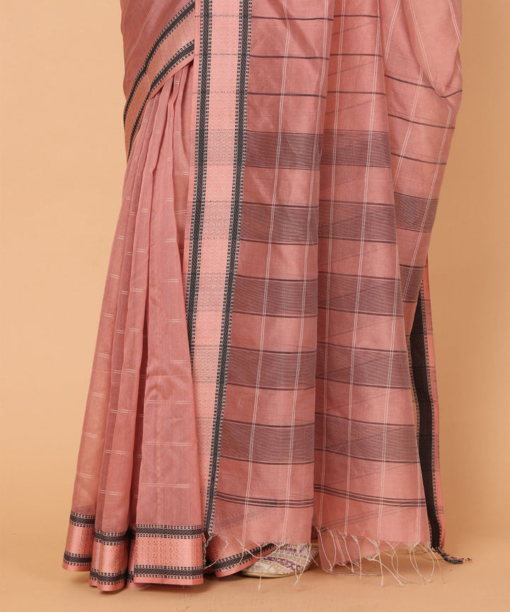 Rose pink black cotton silk handloom maheshwari saree