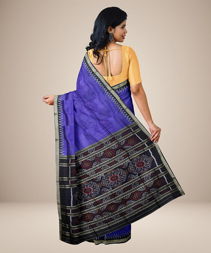 Navy blue black silk handwoven khandua saree