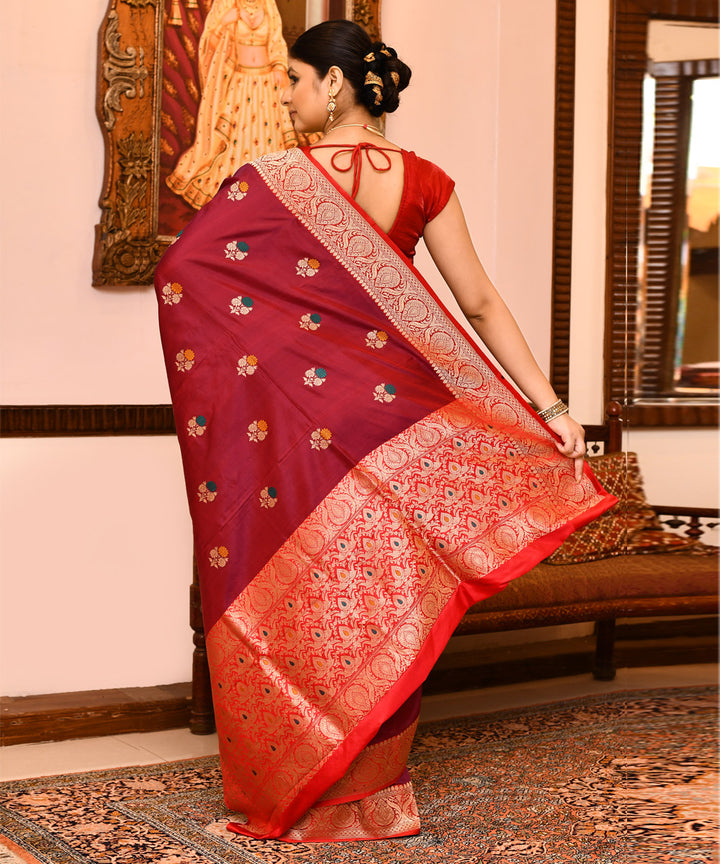 Maroon silk handwoven banarasi saree