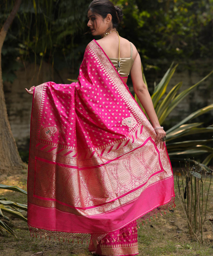 Rani pink booti silk handwoven banarasi saree