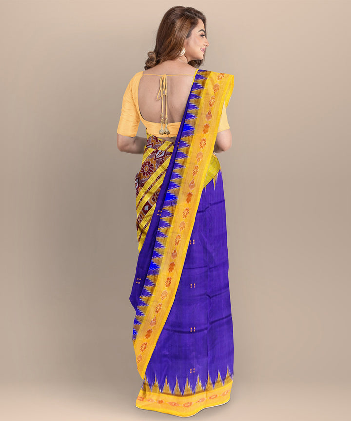 Indigo yellow silk handwoven khandua saree