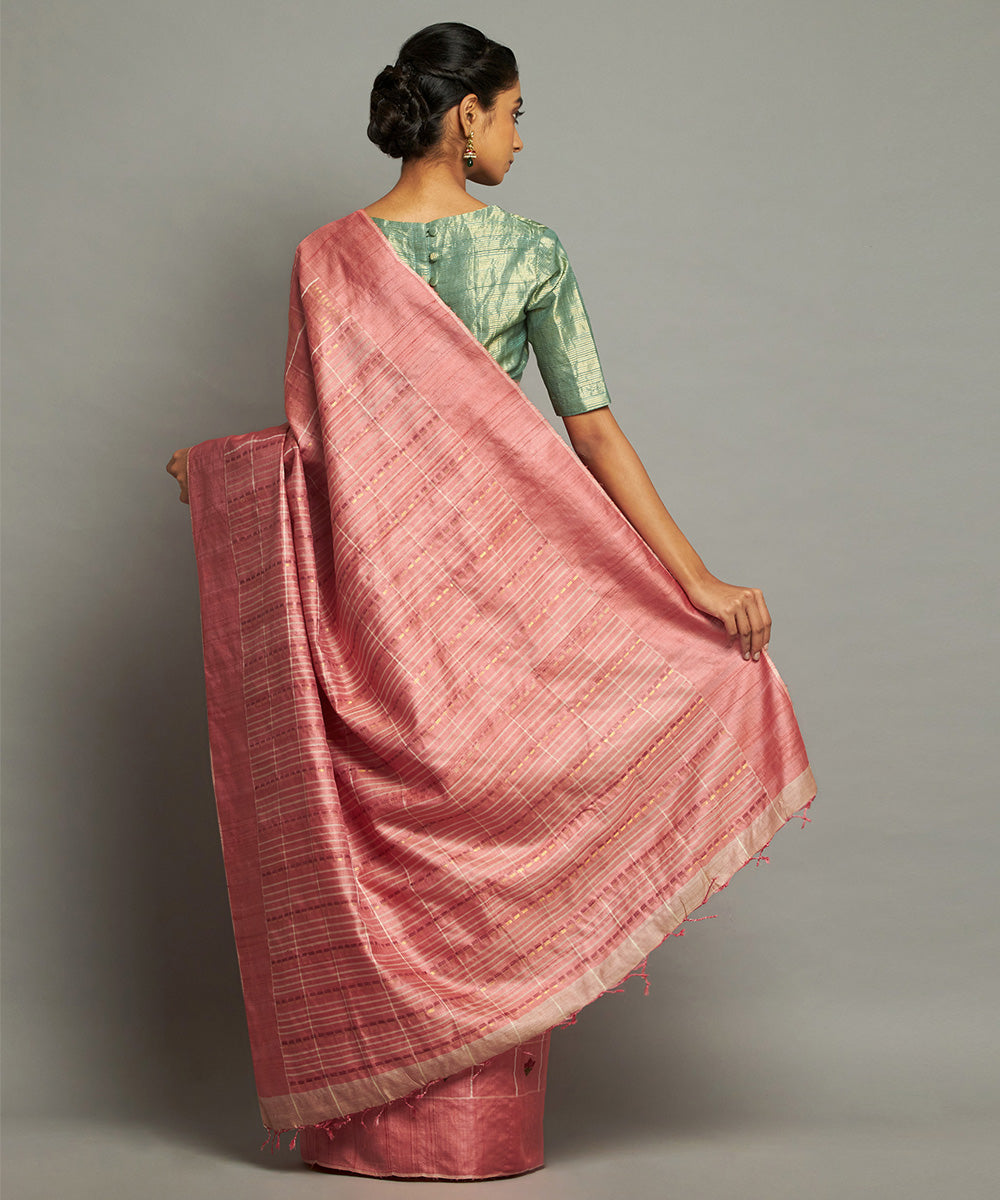Coral tussar silk handwoven chhattisgarh kosa saree