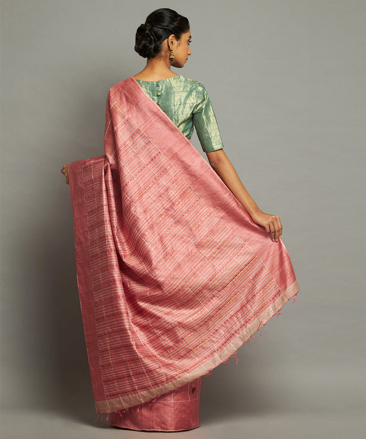 Coral tussar silk handwoven chhattisgarh kosa saree