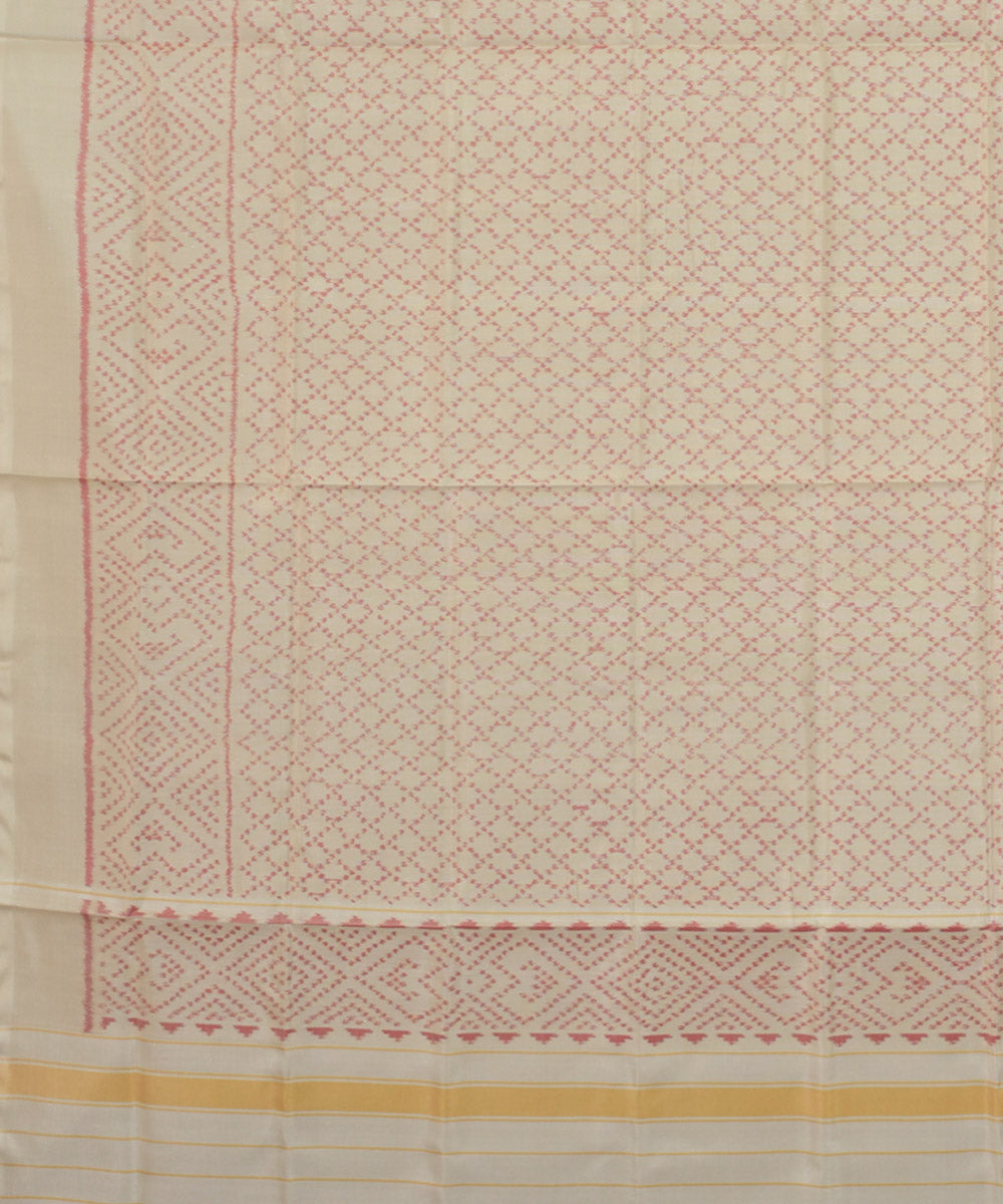 White pink handwoven patola silk dupatta