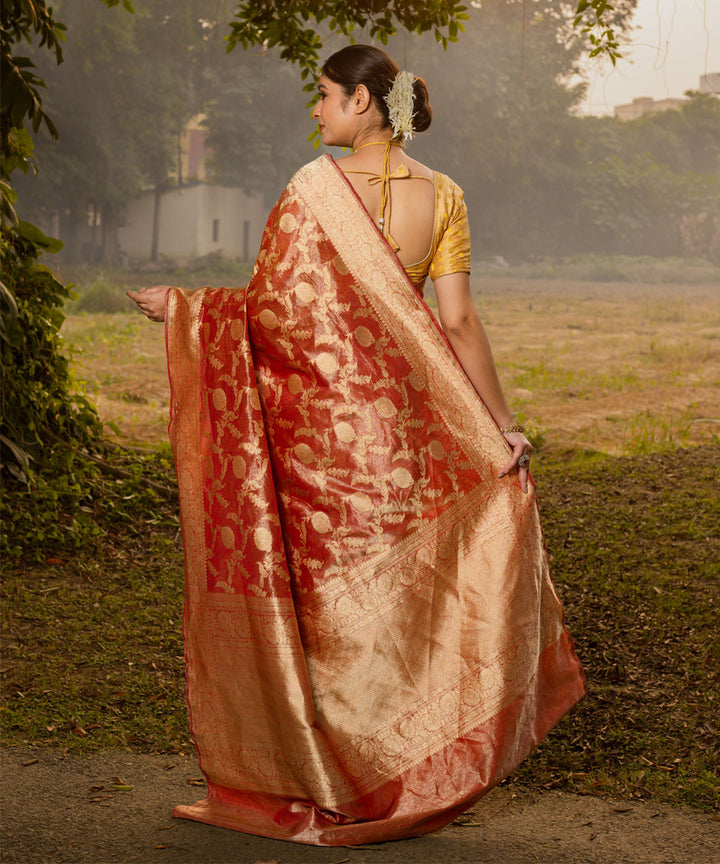 Maroon jangla silk handwoven banarasi saree