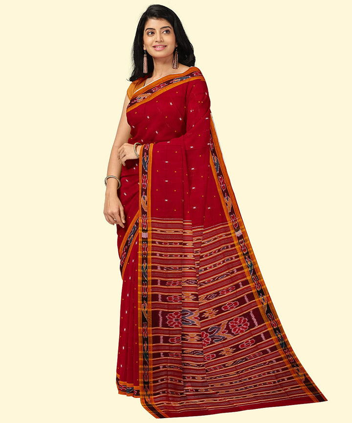 Red yellow cotton handwoven nuapatna saree