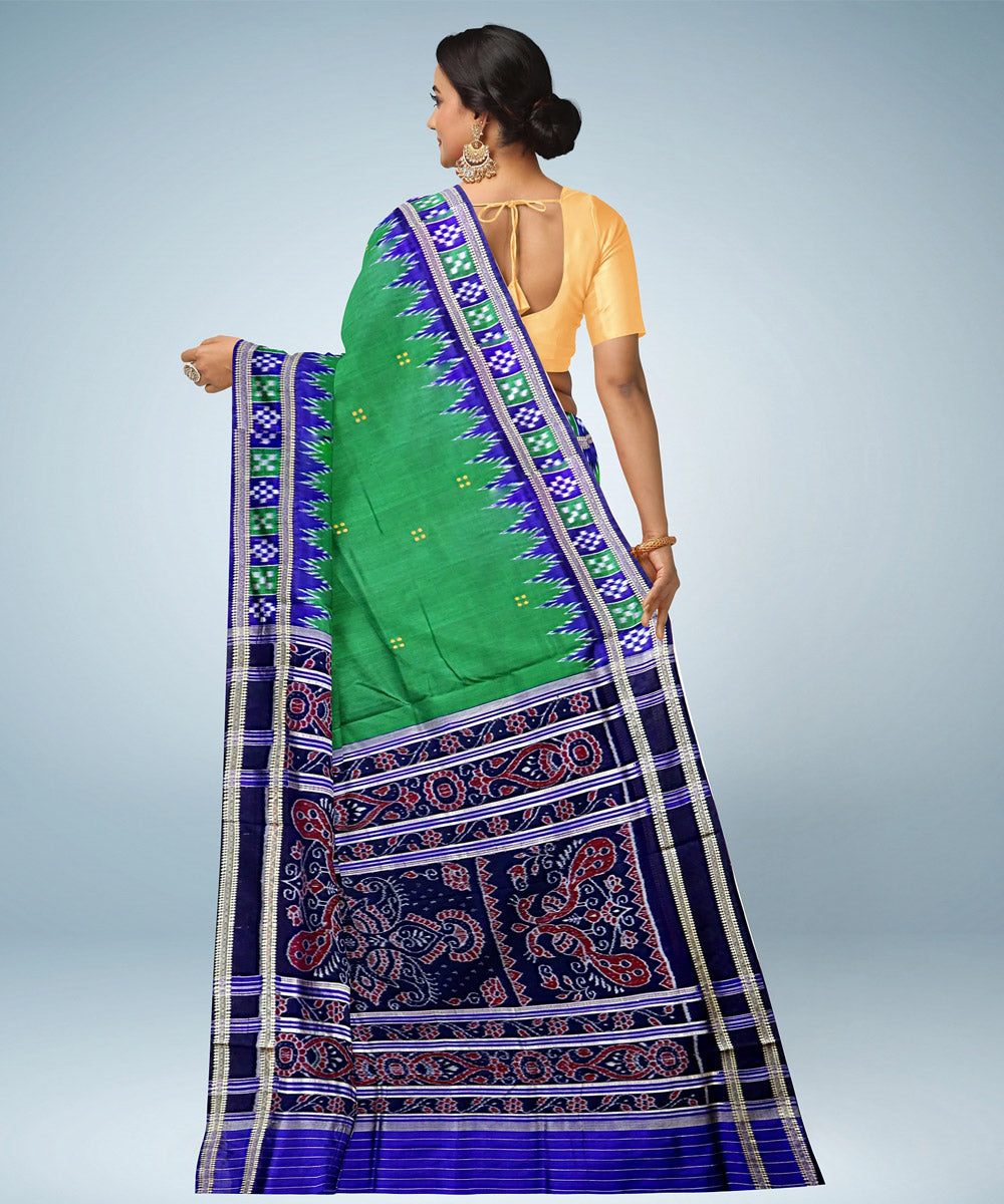 Green blue silk handwoven khandua saree