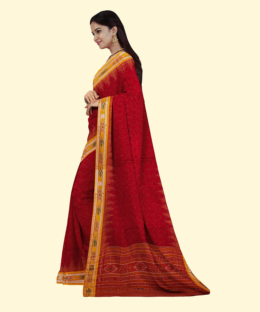 Red brown cotton handwoven nuapatna saree