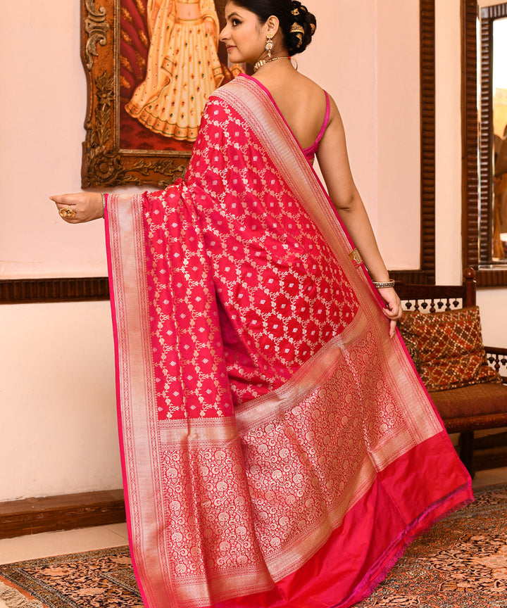 Pink handloom silk banarasi saree