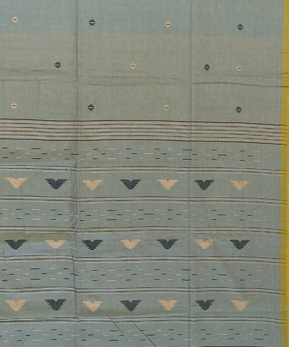 Grey yellow cotton handwoven bengal saree