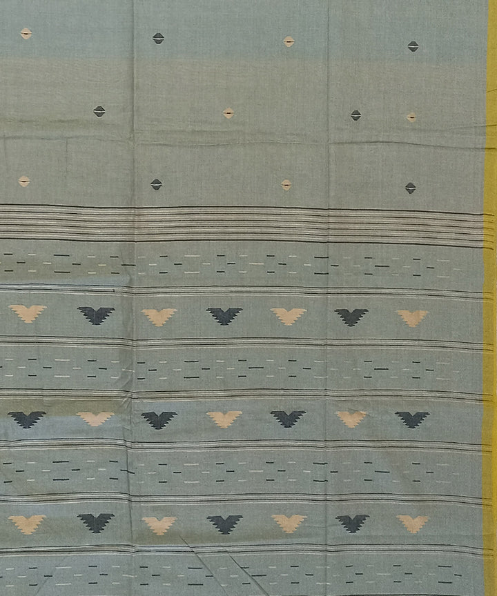 Grey yellow cotton handwoven bengal saree