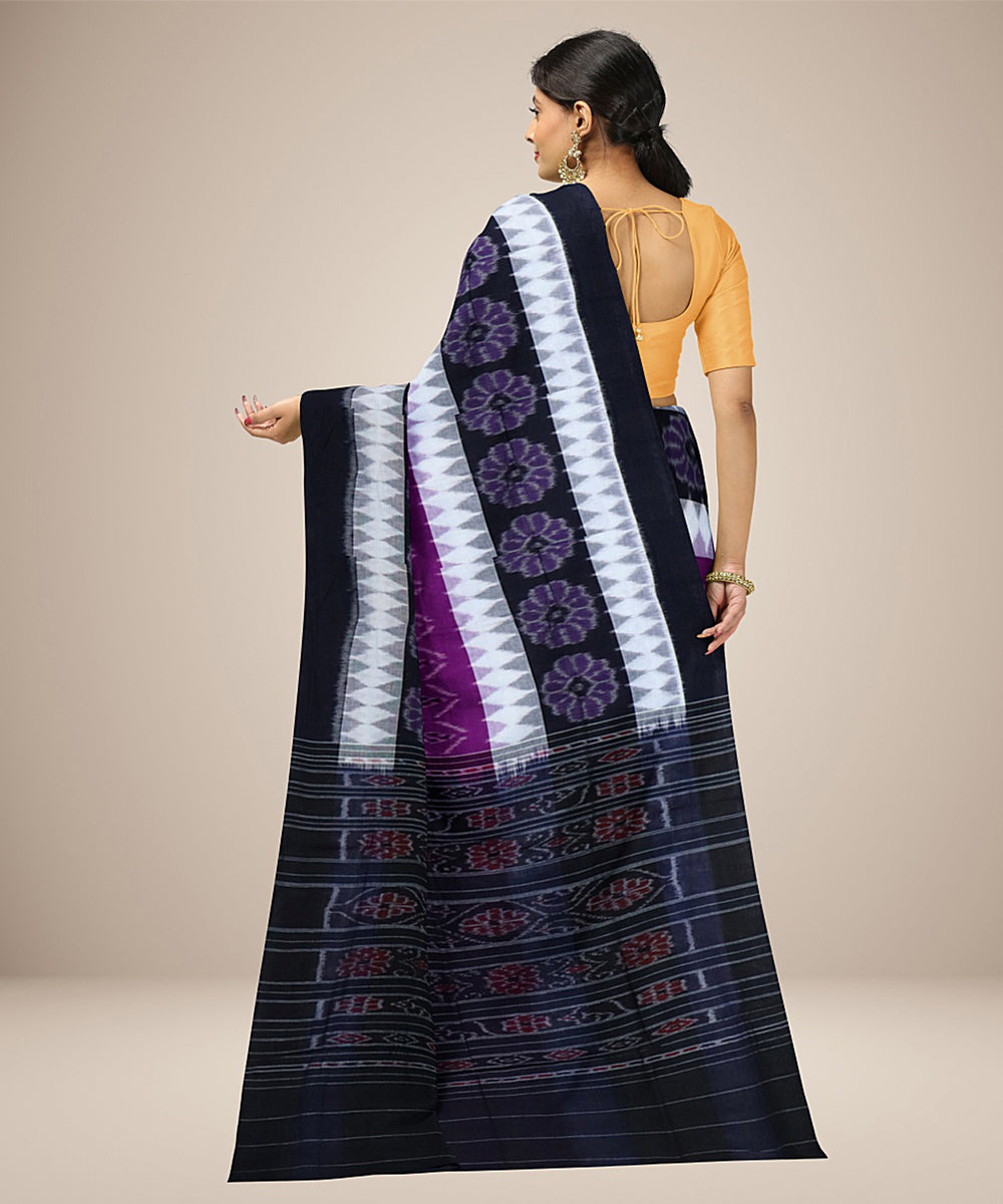 Purple black cotton handwoven nuapatna saree