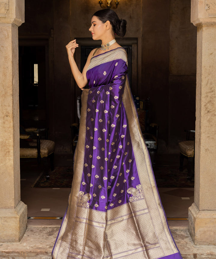 Navy blue handwoven silk banarasi saree