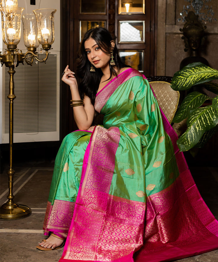 Mint silk handwoven banarasi saree