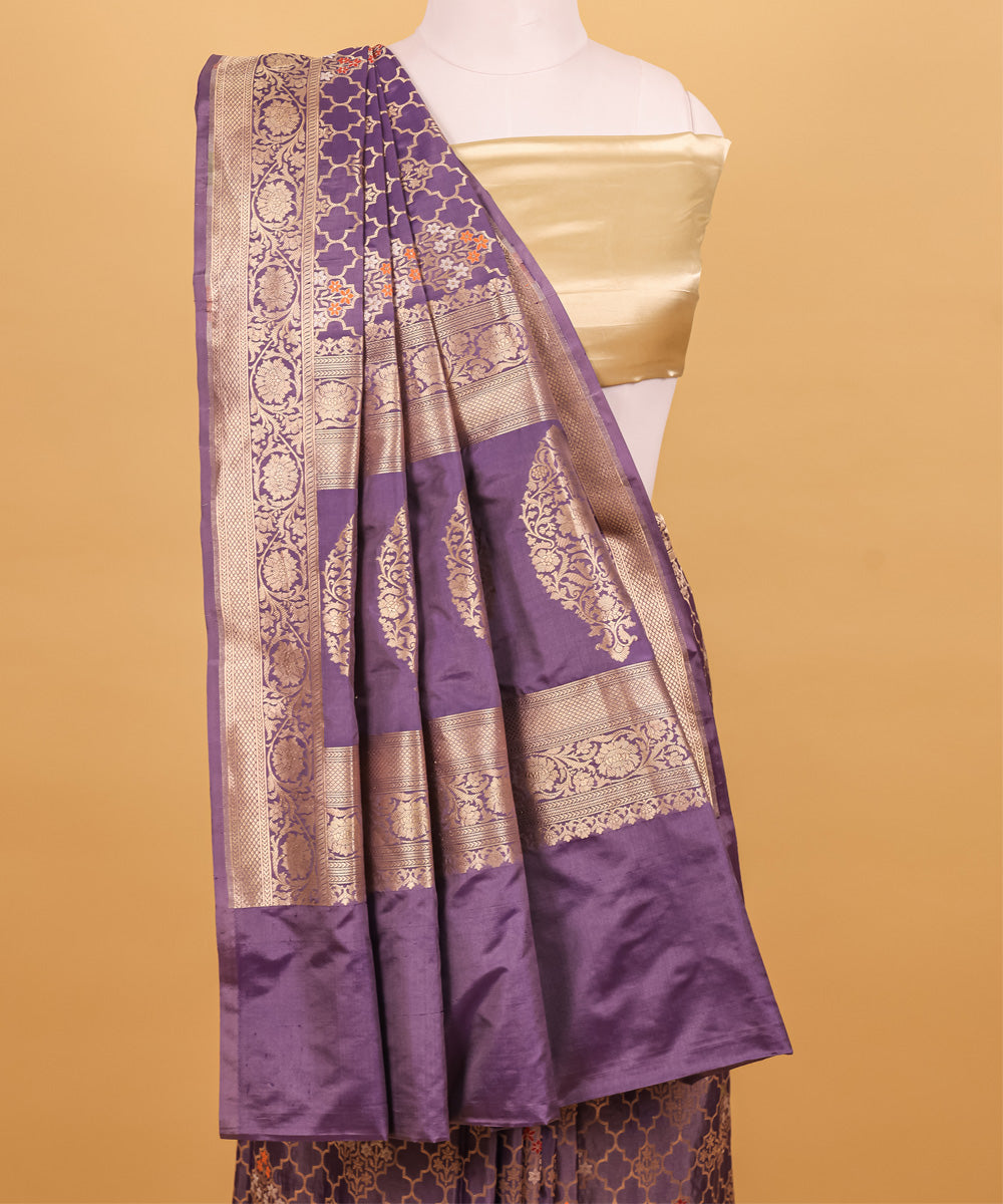 Navy blue jangla silk handwoven banarasi saree